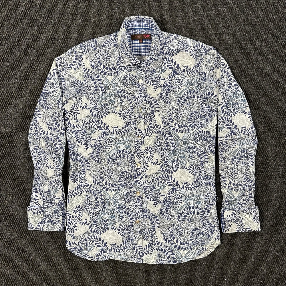 Ted Baker London Blue Paisley Dress Shirt Mens 15 38 French Cuff Contrast Trim